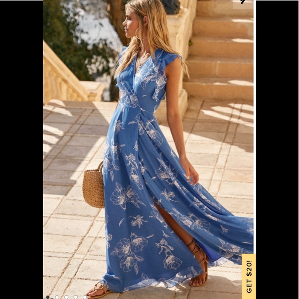 Albion Blue Floral Print Wrap Maxi Dress